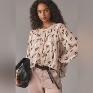 NWT Size M  Maeve LongSleeve Pleated Peasant Blouse